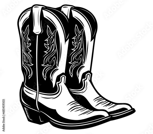 Cowboy boots, Cowgirl boots vector black graphic illustration