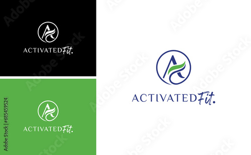 activated fit logo with letter A and leaf design vector template