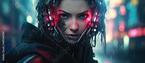 woman character cyberpunk style cyborg background wallpaper ai generated image photo