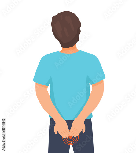 Young woman suffering from hemorrhoids holding her bottom