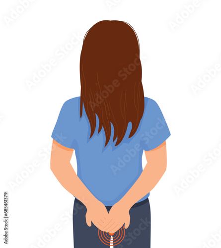 Young woman suffering from hemorrhoids holding her bottom