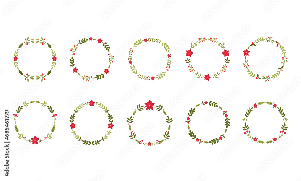 Christmas wreath set elements, with transparent background, suitable for design needs