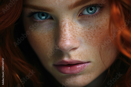 Close-up of the face of a beautiful red-haired woman