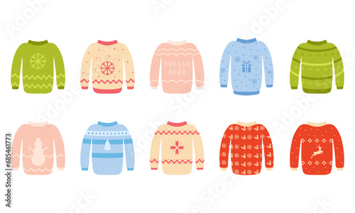 Christmas sweater set elements with a variety of colors and motifs, suitable for design needs