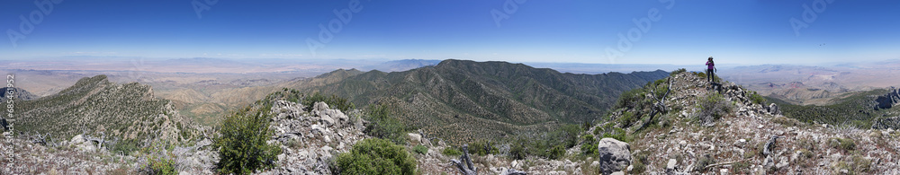 Panorama From Virgin Peak In Nevada With Woman On Ridge