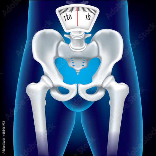 Bone of the pelive with a weight scale. Diet concept. Vector.