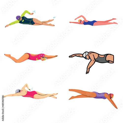 Set of images of a woman swimming