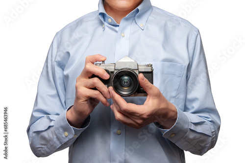 レトロなカメラを構えている男性