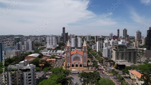 aerial takes of the center of chapecó santa catarina, passing by the cathedral santo antonio photo
