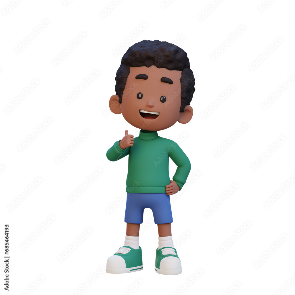3D kid character give a thumb up with cute happy face 3D kid character give a thumb up with cute happy face
