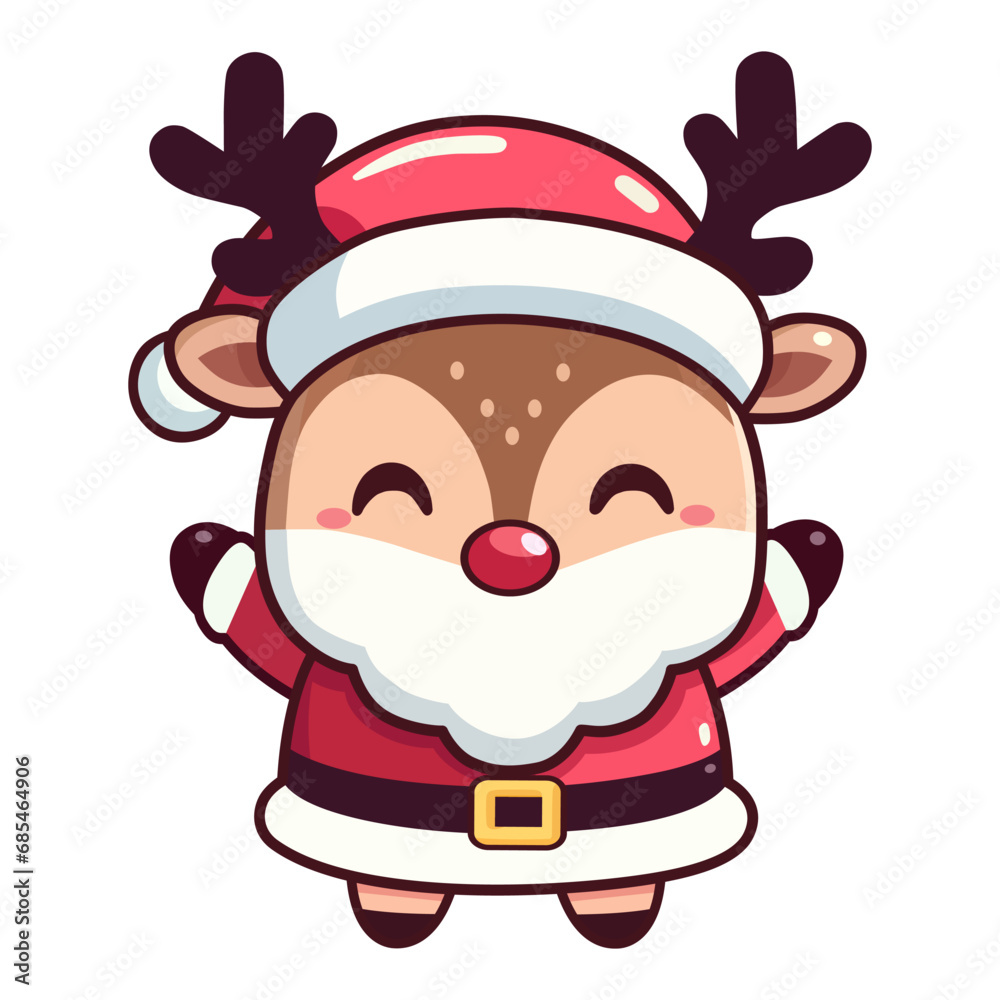cute reindeer with white beard wearing Santa hat cartoon character vector illustration. flat design. cute reindeer with white beard wearing Santa hat cartoon character vector illustration. flat design.