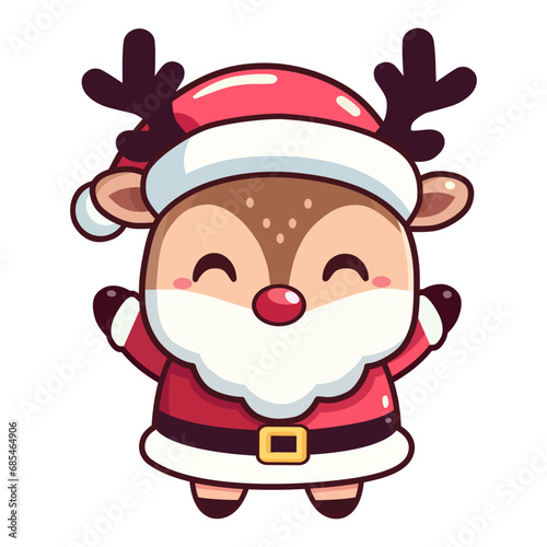 cute reindeer with white beard wearing Santa hat cartoon character vector illustration. flat design.