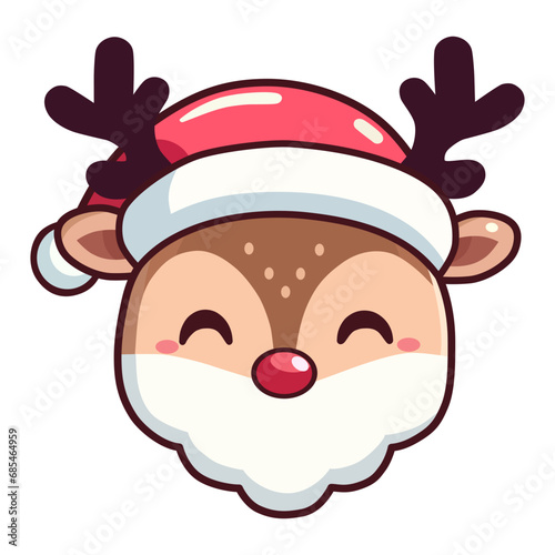 cute reindeer with white beard wearing Santa hat cartoon character vector illustration. flat design.