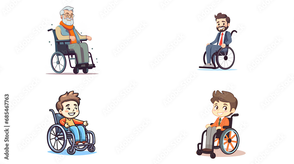 Cartoon character in a wheelchair on a white background. Cartoon character in a wheelchair on a white background.