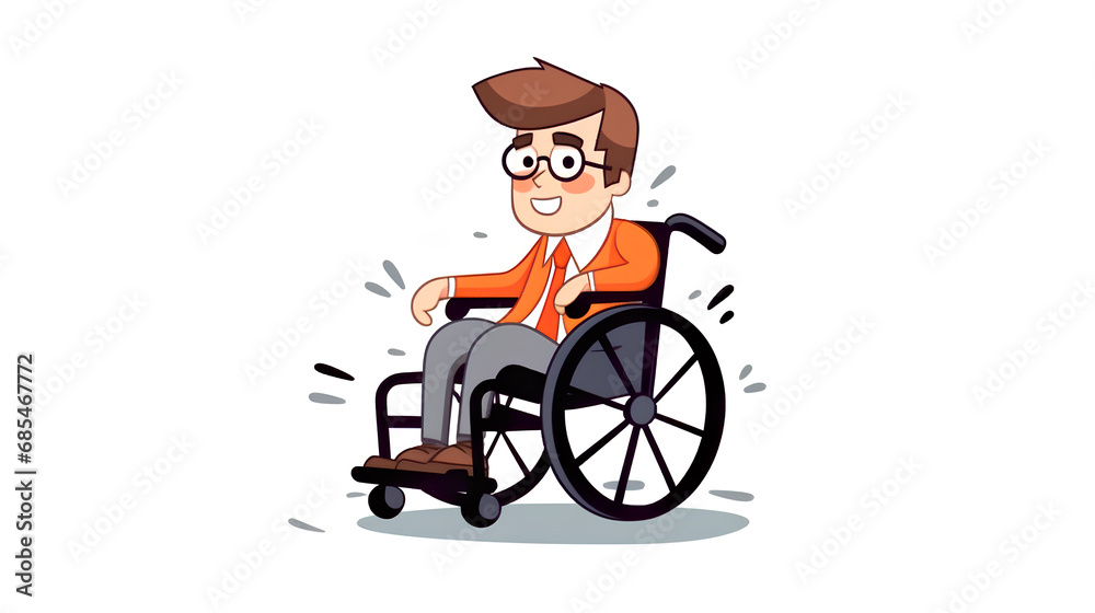 Cartoon character in a wheelchair on a white background. Cartoon character in a wheelchair on a white background.