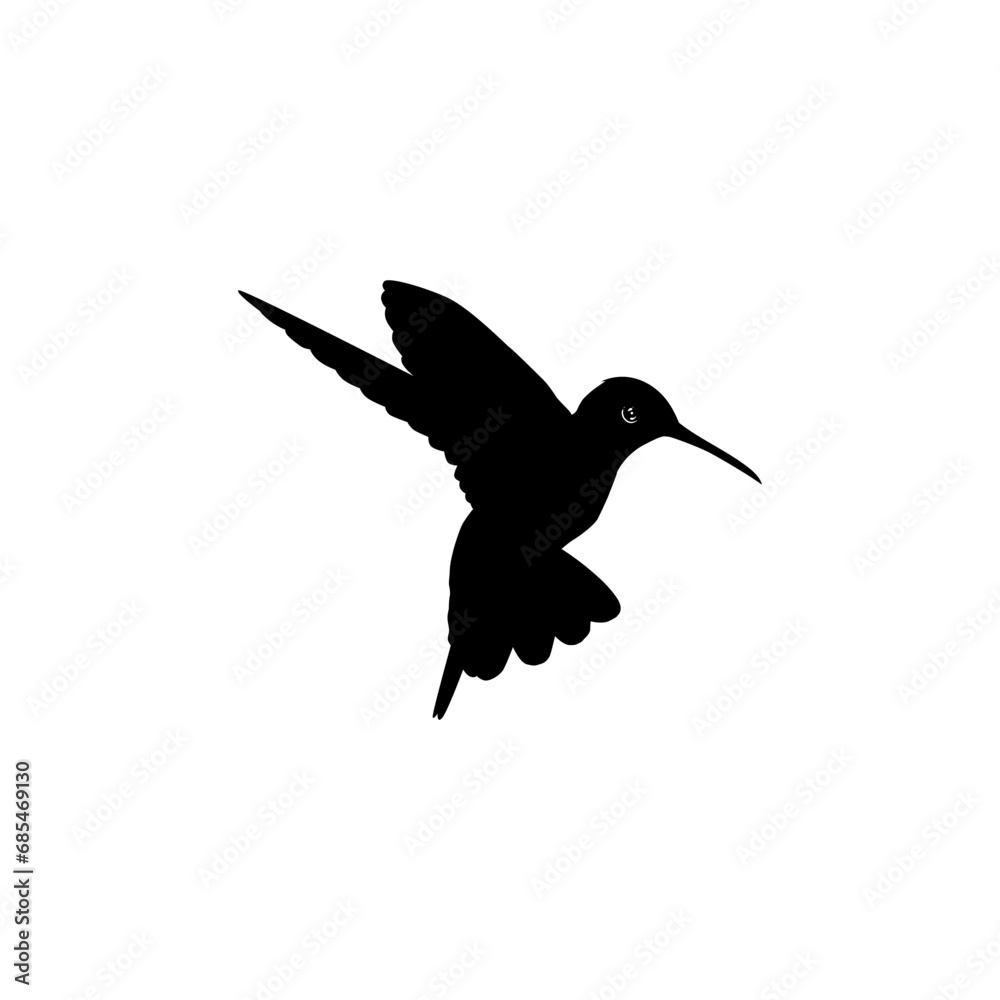 Flying Hummingbird Silhouette, can use Art Illustration, Website, Logo Gram, Pictogram or Graphic Design Element. Vector Illustration