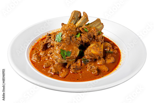 Mutton Curry on a plate isolated on a transparent background. Generative AI