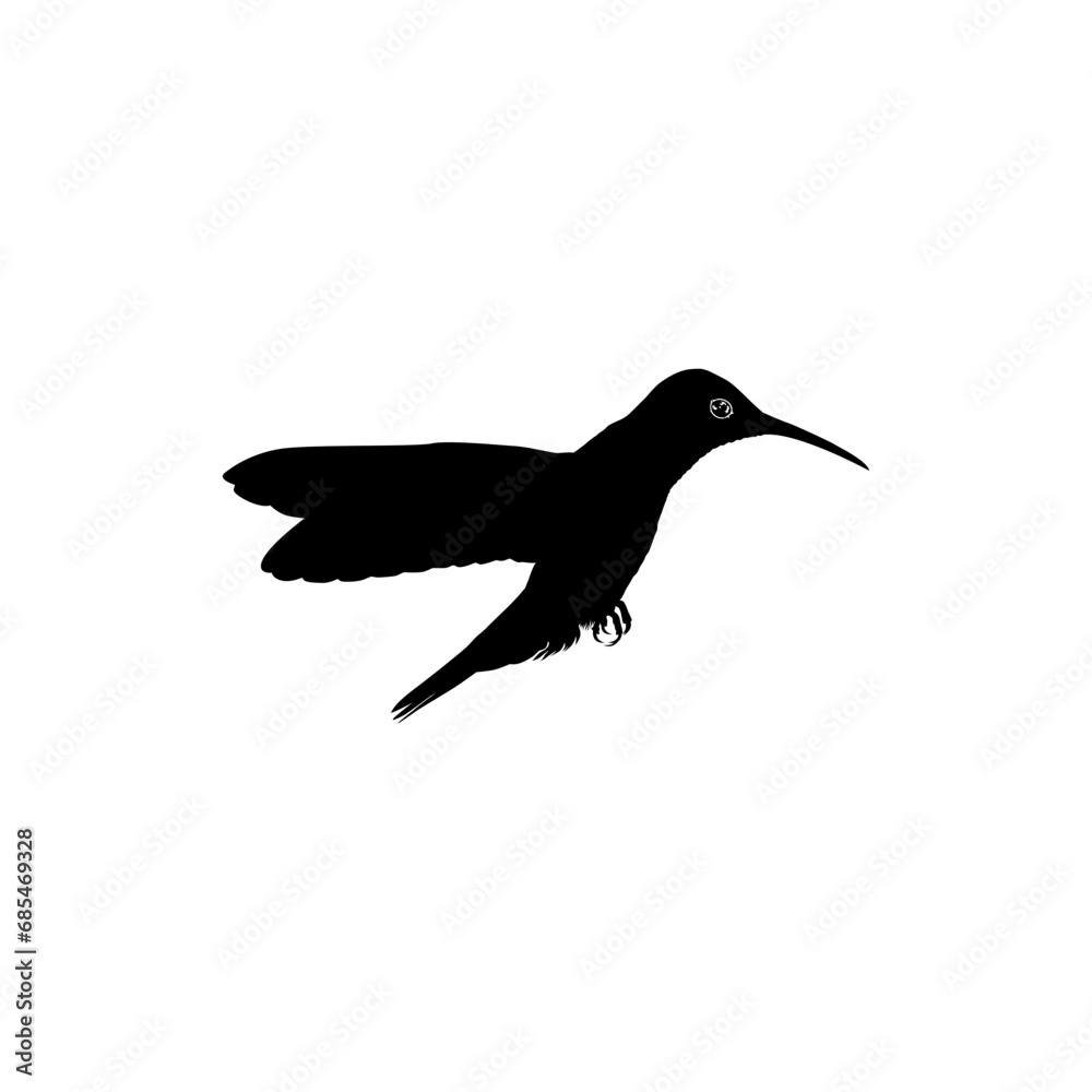 Flying Hummingbird Silhouette, can use Art Illustration, Website, Logo Gram, Pictogram or Graphic Design Element. Vector Illustration