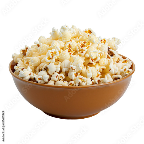 Popcorn in a bowl isolated on a transparent background. Popcorn PNG Generative AI