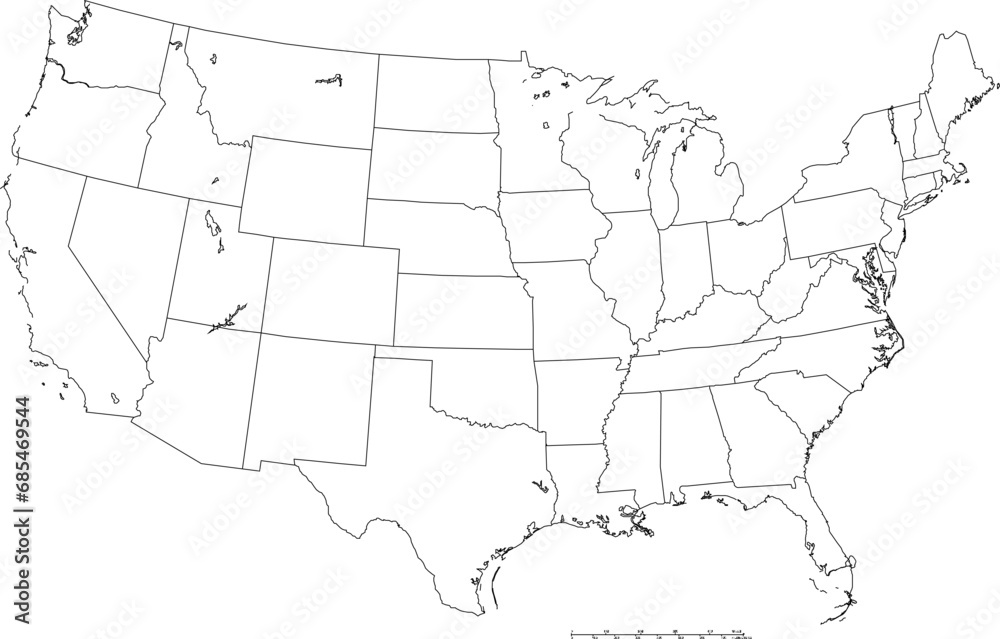 Vector sketch illustration of United States map design with state division