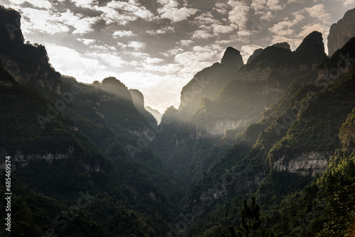 Photography Tian-Men-Shan : Zhangjiajie China - Circa October, 2023: Landscape nature of gate of heaven orTianmen Cave in Tianmen Mountain Landmark National Park Of Zhangjiajie, Hunan , China