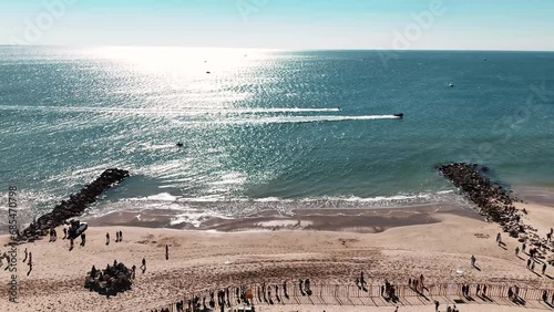 Abrivado Event on the Shores of Palavas-les-Flots, France. Aerial photo