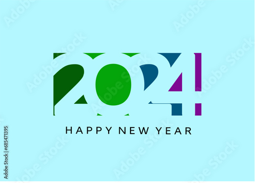 Happy new year 2024 design. With colorful truncated number illustrations. Premium vector design for new year 2024 celebration