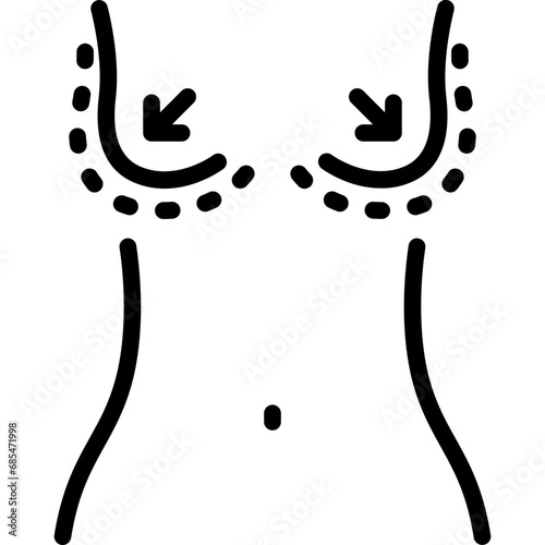 Breast augmentation icon. Outline design. For presentation, graphic design, mobile application.