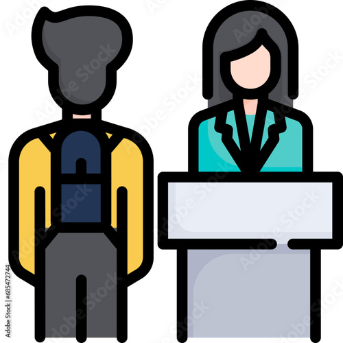 Check-in counter icon. Filled outline design. For presentation, graphic design, mobile application.