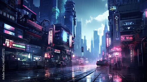 Neon Dreams  A Glimpse into the Dazzling Futuristic Cityscape of a Cyberpunk Metropolis