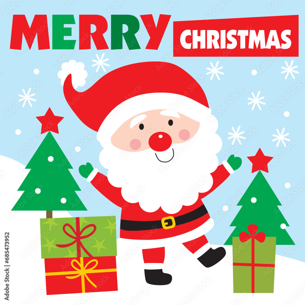 Cute Santa Claus with Christmas Tree and Gifts Cute Santa Claus with Christmas Tree and Gifts
