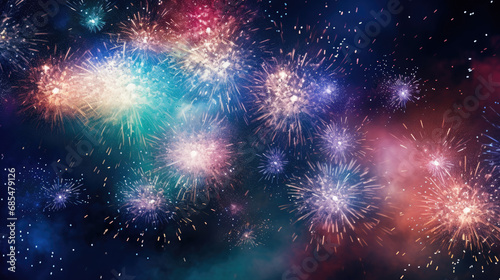 Dazzling colorful fireworks background in the night sky. New year