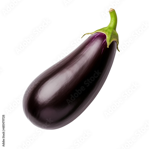 fresh organic eggplant cut in half sliced with leaves isolated on white background with clipping path photo