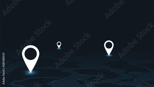 Destinations. Gps tracking map. Track navigation pins on street maps, navigate mapping technology and locate position pin. Futuristic travel gps map or location navigator vector illustration
