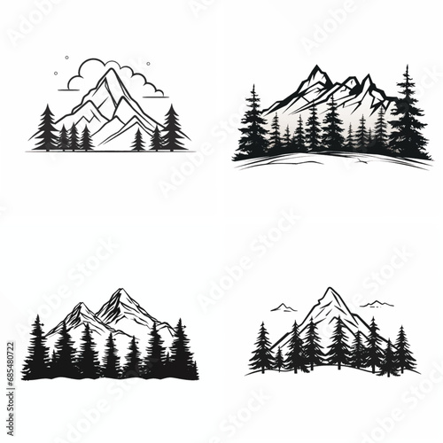 nature mountain landscape illustration vector graphic peak hill forest rock design art draw sketch 