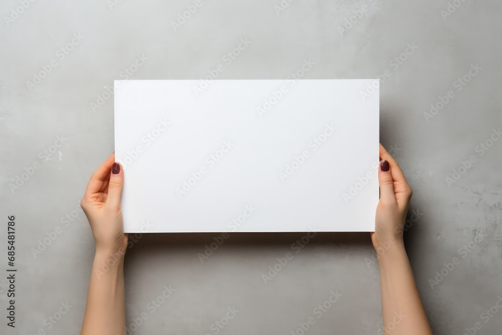 Female hand holding a blank old paper. Female hand holding a blank old paper.