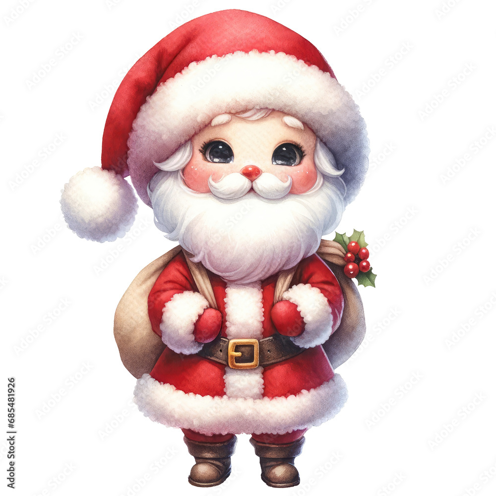 Fototapeta premium Cute santa slaus with a gift isolated.