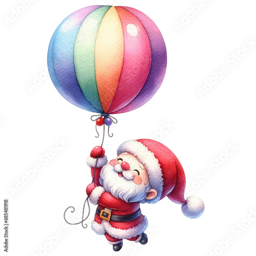 Cute santa slaus hold balloon a gift isolated. photo