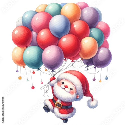 Cute santa slaus hold balloon a gift isolated.