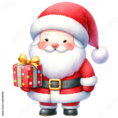 Cute santa slaus with a gift isolated. photo