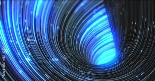 Abstract energy blue swirling curved lines of glowing magical streaks and energy particles background