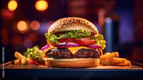 Delicious cheeseburger close-up. Fast food. Menu