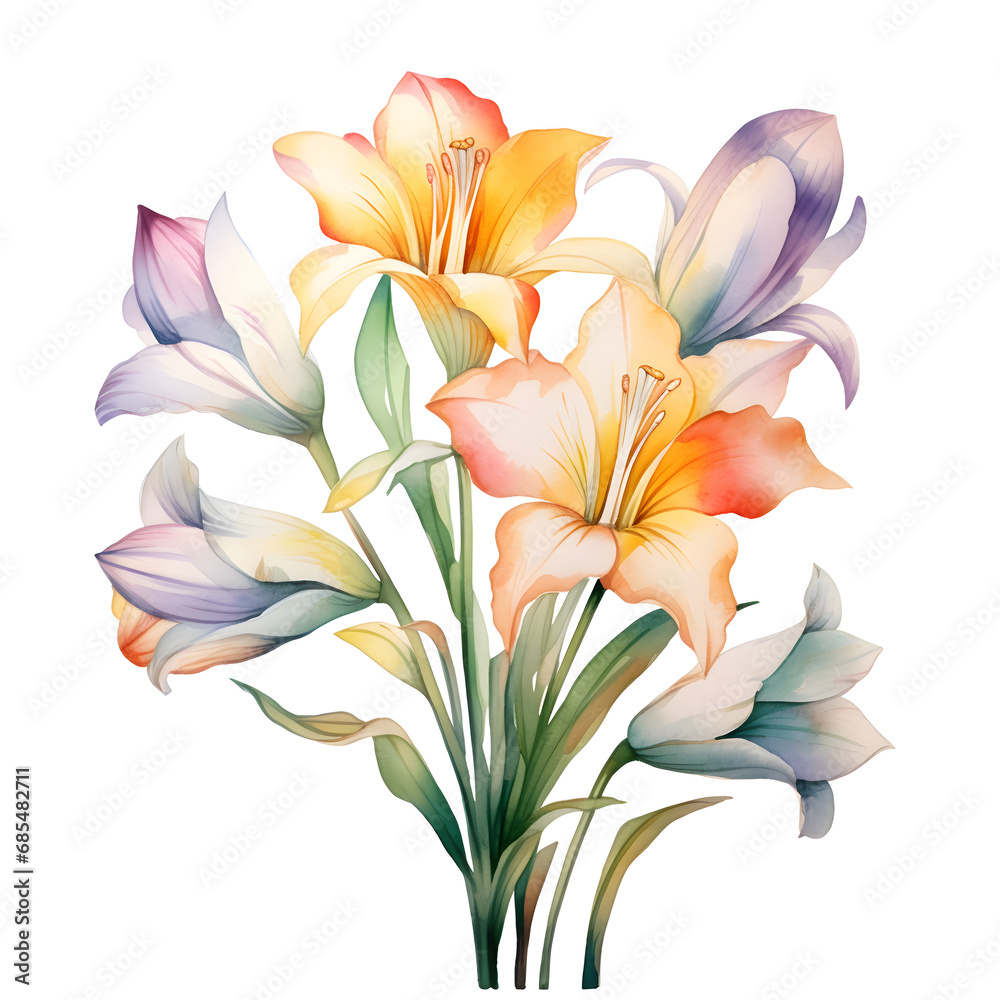 Wishbone, Flowers, Watercolor illustrations