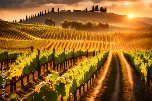 ripe grapes in vineyard at sunset tuscany italy-