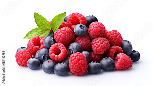 raspberry and blueberry isolated on white background