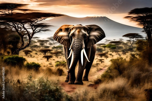 elephant in front of kilimanjaro- photo
