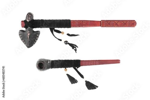 tomahawk and peace pipe isolated on white background