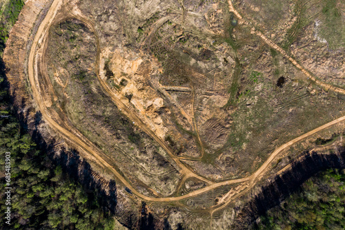 Unused old sand quarry from a high altitude photo