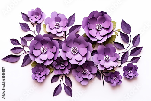 purple paper flowers arrangement isolated on a white background