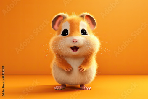 cute hamster standing on orange background